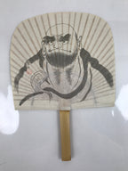 Japanese Washi Paper Fan Sesson Uchiwa Vtg Bamboo Frame Daruma Daishi U130