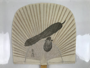 Japanese Washi Paper Fan Sesson Uchiwa Vtg Bamboo Frame Eggplant Nasu U126