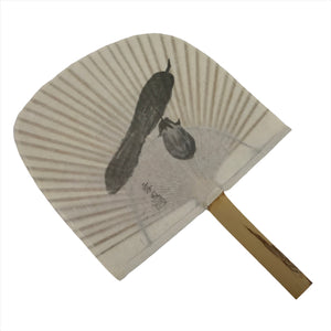 Japanese Washi Paper Fan Sesson Uchiwa Vtg Bamboo Frame Eggplant Nasu U126