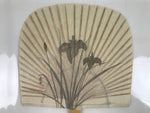 Japanese Washi Paper Fan Sesson Uchiwa Vtg Bamboo Frame Iris Ayame Flowers U122