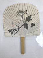 Japanese Washi Paper Fan Sesson Uchiwa Vtg Bamboo Frame Morning Glory U123