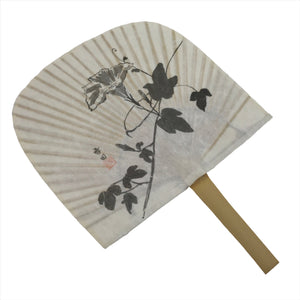 Japanese Washi Paper Fan Sesson Uchiwa Vtg Bamboo Frame Morning Glory U123