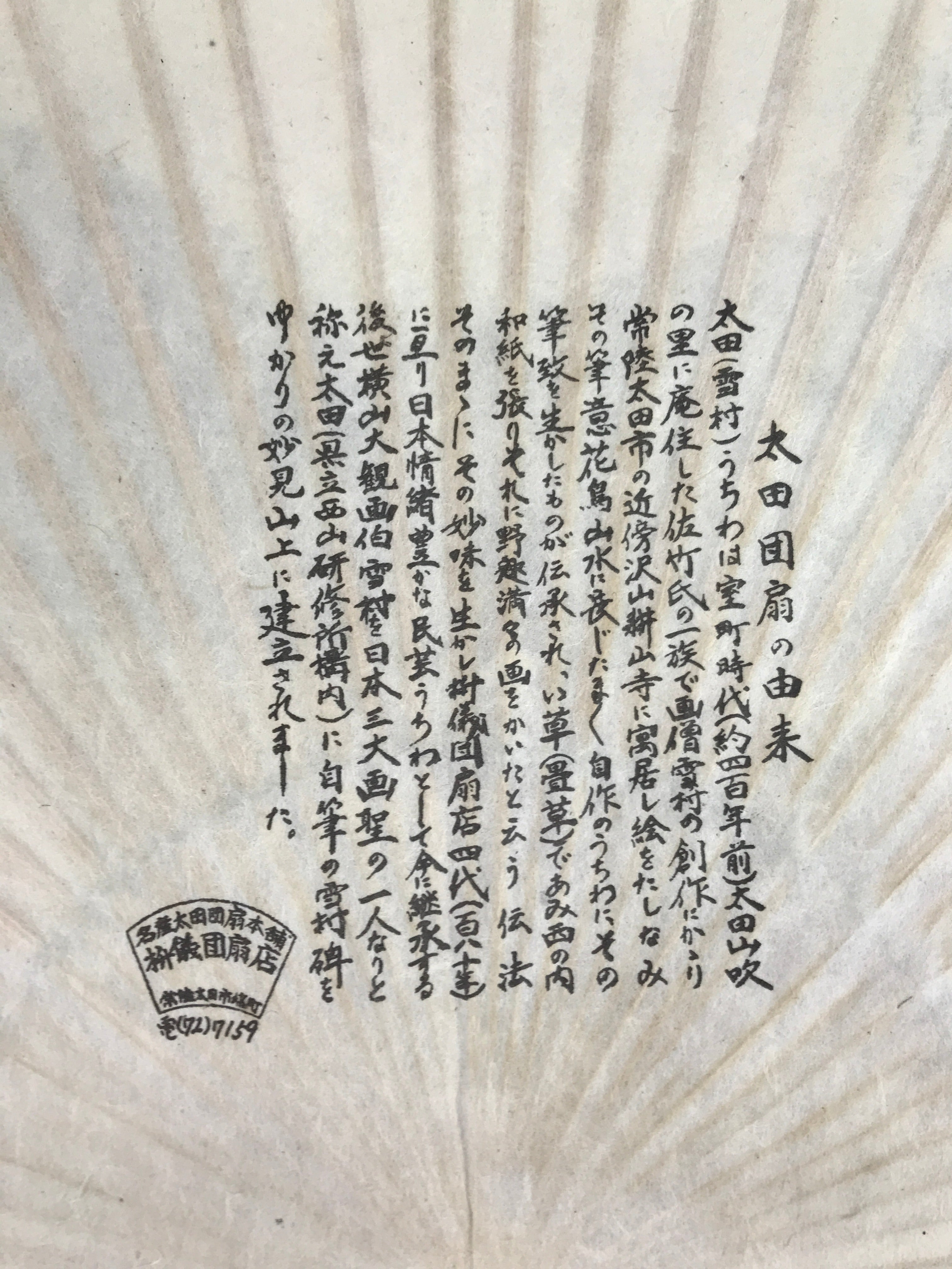 Japanese Washi Paper Fan Sesson Uchiwa Vtg Bamboo Frame Mt Tsukuba Scene U124