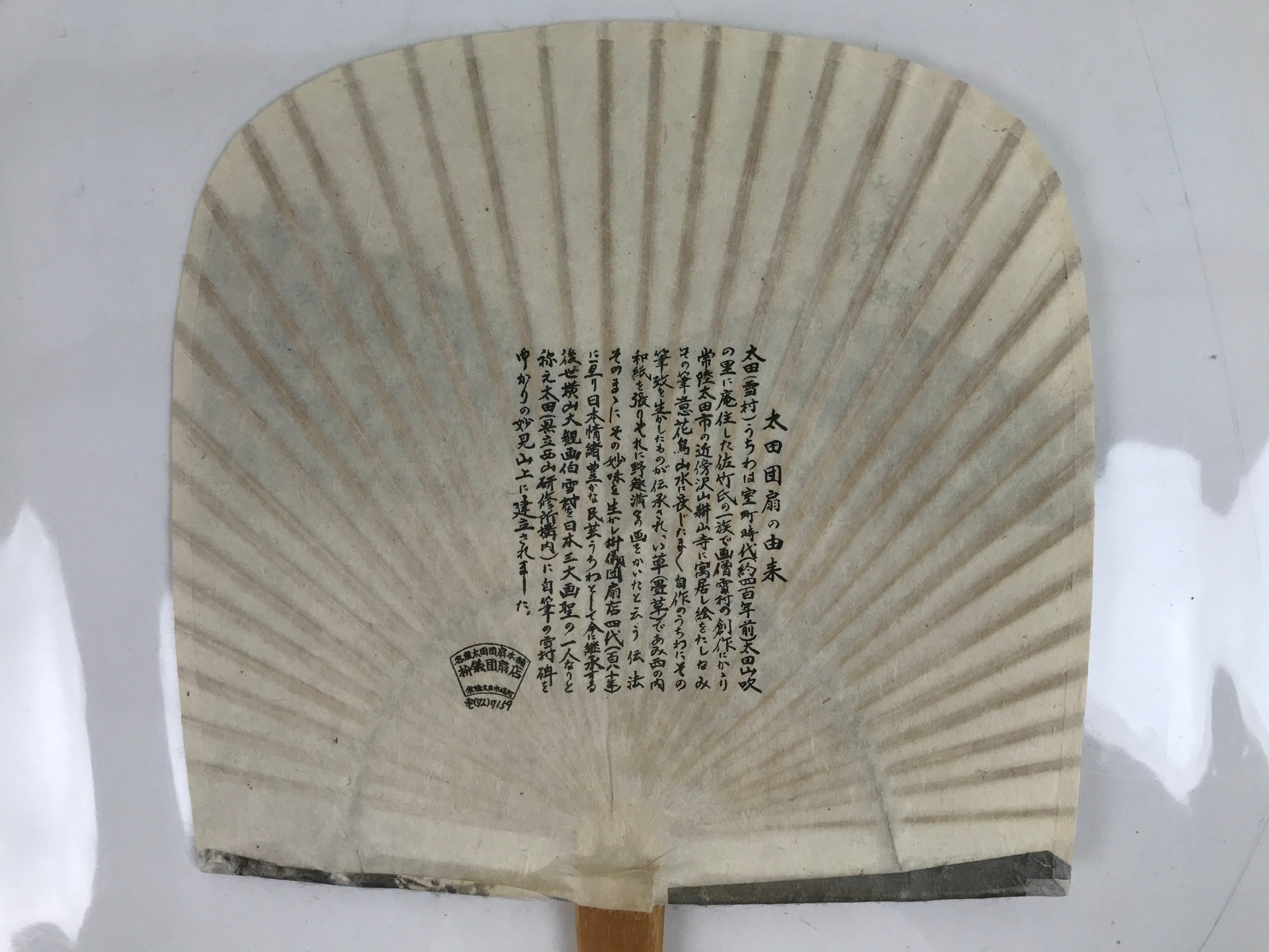 Japanese Washi Paper Fan Sesson Uchiwa Vtg Bamboo Frame Mt Tsukuba Scene U124