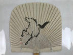 Japanese Washi Paper Fan Sesson Uchiwa Vtg Bamboo Frame Running Horse Uma U125