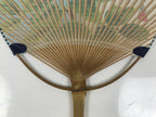 Japanese Washi Paper Fan Uchiwa Bamboo Frame Vtg Camellia Tsubaki Red U189
