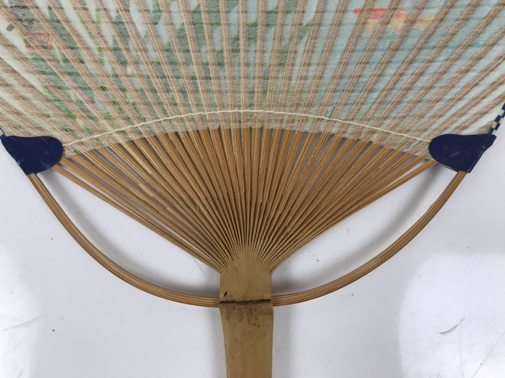 Japanese Washi Paper Fan Uchiwa Bamboo Frame Vtg Hanashobu Iris Goldfish U188