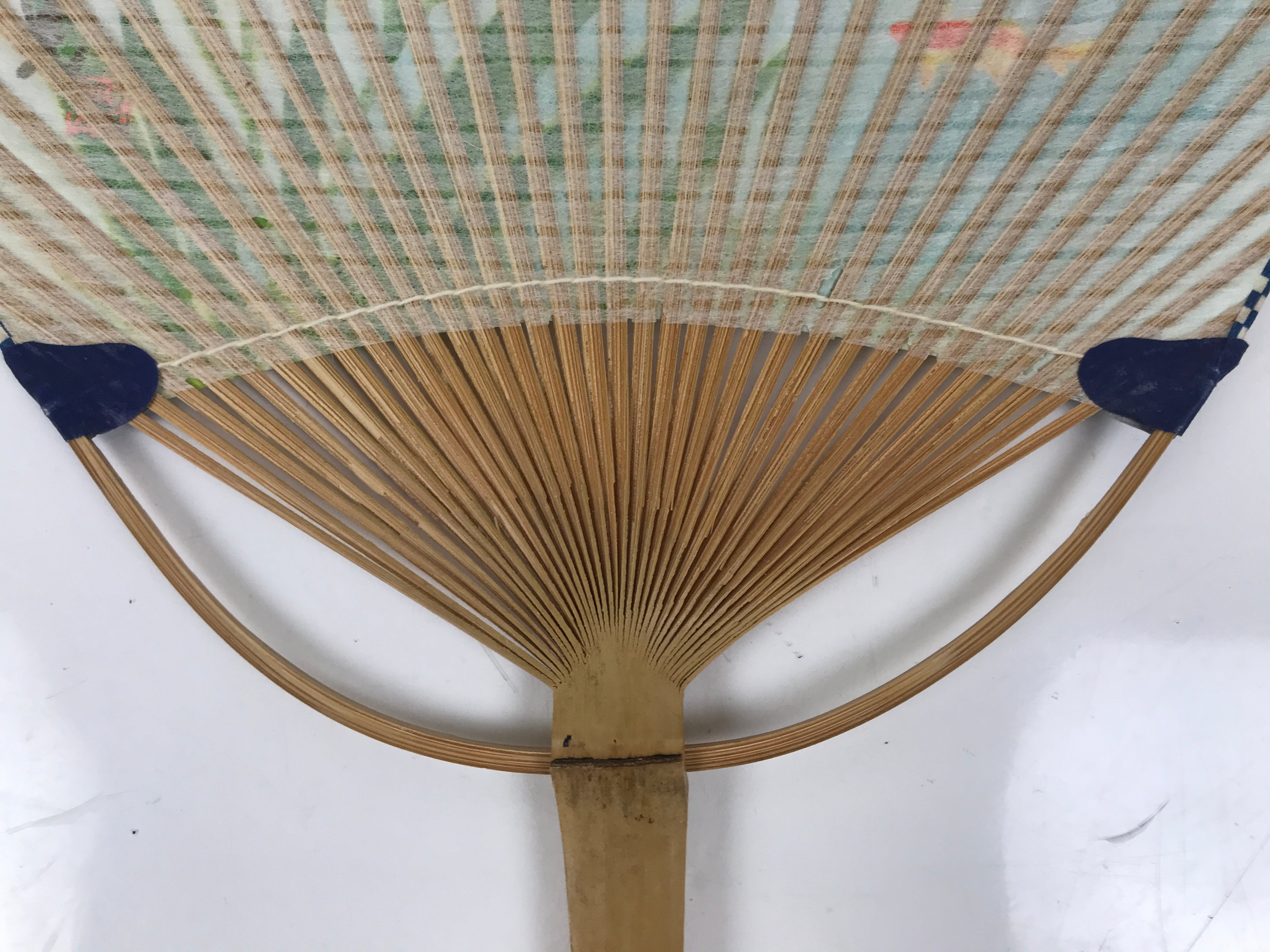 Japanese Washi Paper Fan Uchiwa Bamboo Frame Vtg Hanashobu Iris Goldfish U188