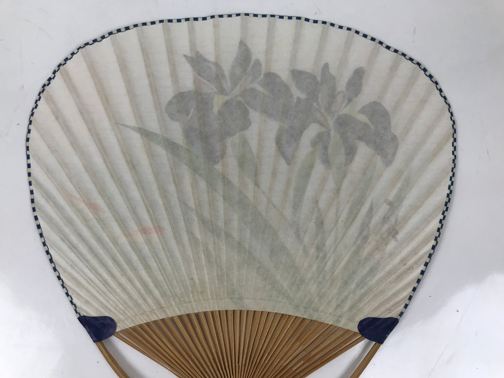 Japanese Washi Paper Fan Uchiwa Bamboo Frame Vtg Hanashobu Iris Goldfish U188