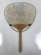 Japanese Washi Paper Fan Uchiwa Bamboo Frame Vtg Red Blue Flowers Karakusa U187
