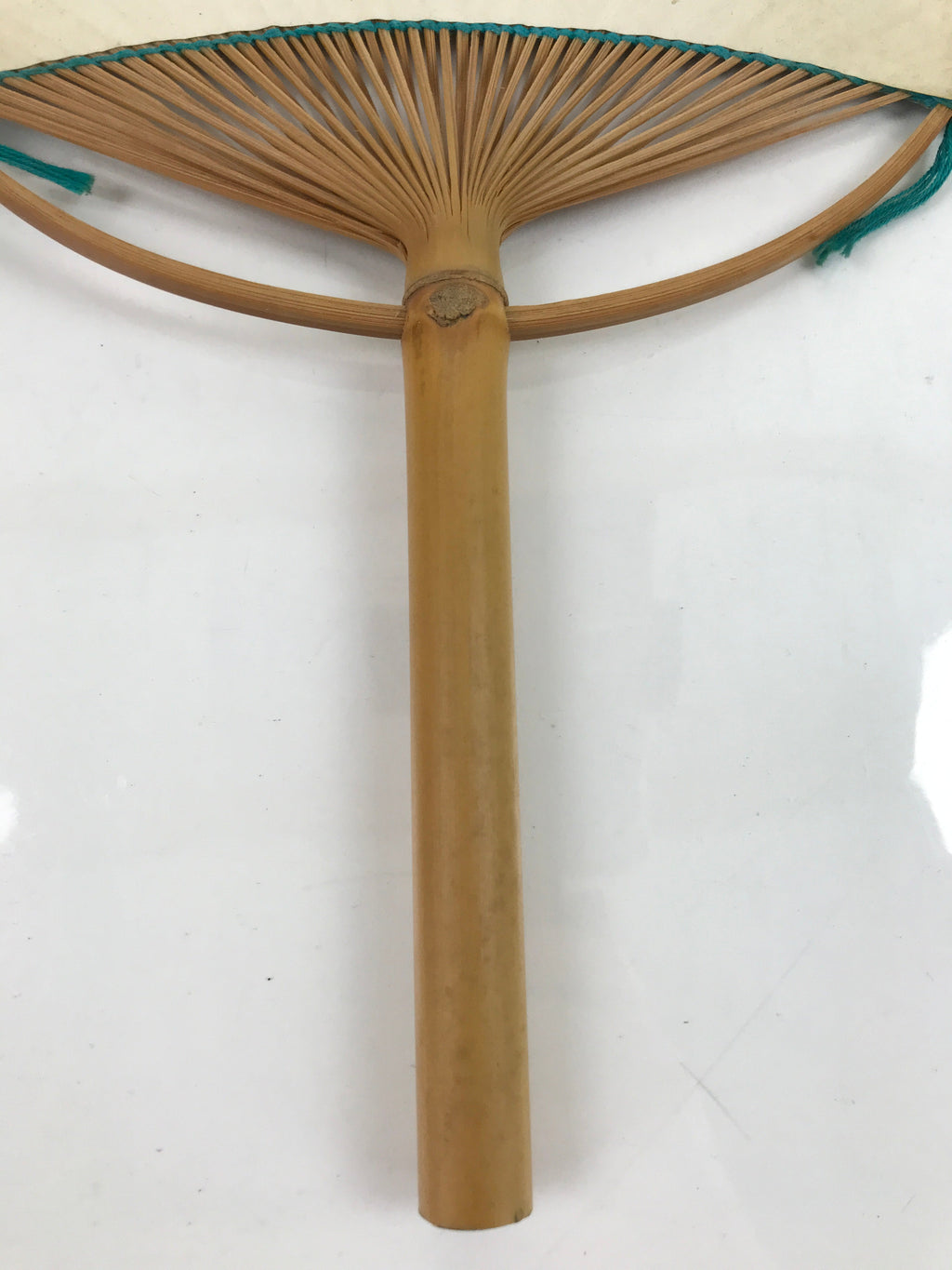 Japanese Washi Paper Fan Uchiwa Vtg Bamboo Round Traditional Floral Blue U168