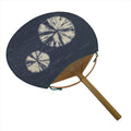 Japanese Washi Paper Fan Uchiwa Vtg Bamboo Round Traditional Floral Blue U168