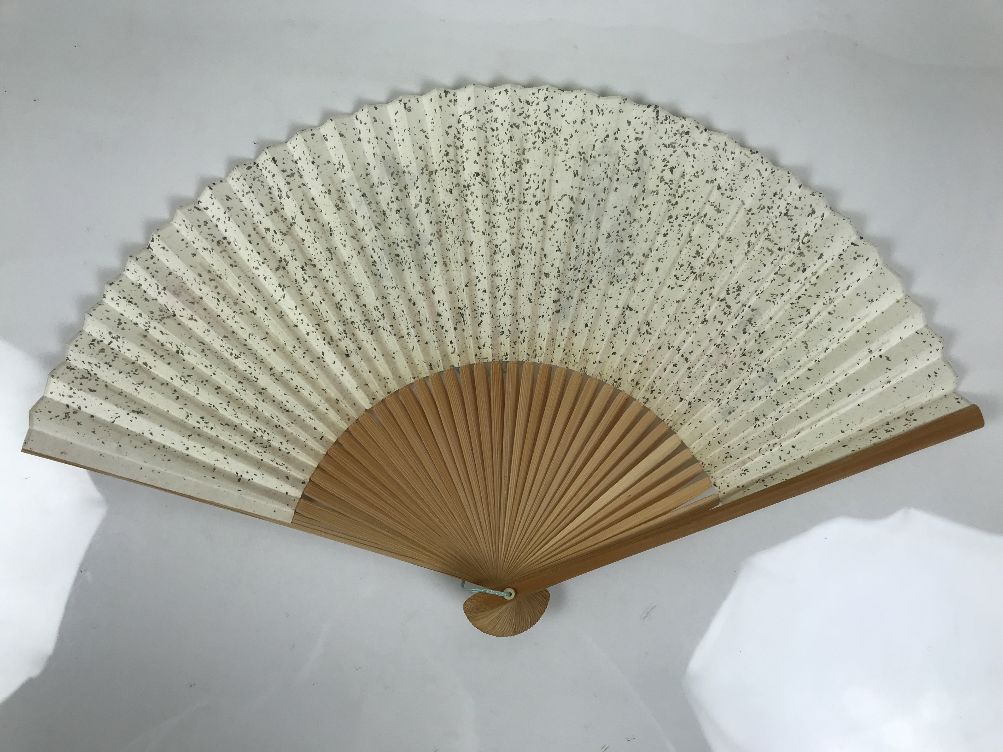 Japanese Washi Paper Folding Fan Sensu Vtg Calligraphy Black Bamboo Frame 4D997