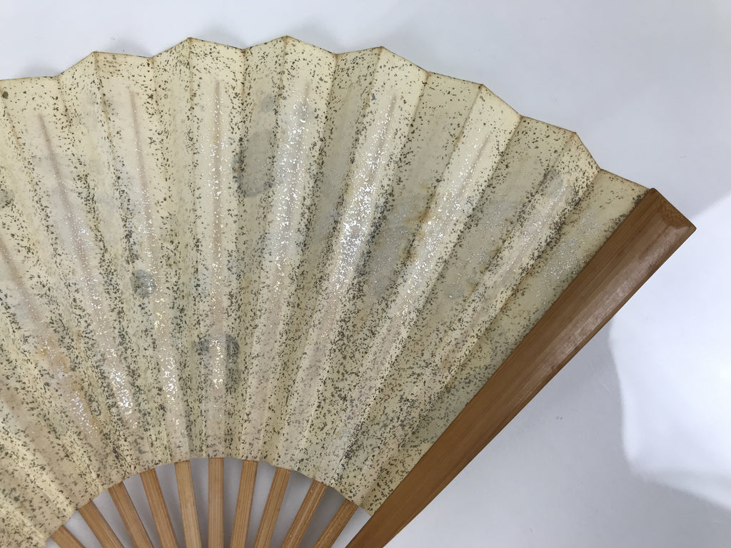 Japanese Washi Paper Folding Fan Sensu Vtg Plum Blossoms Gold Bamboo Frame 5D1