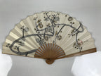 Japanese Washi Paper Folding Fan Sensu Vtg Plum Blossoms Gold Bamboo Frame 5D1