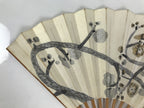 Japanese Washi Paper Folding Fan Sensu Vtg Plum Blossoms Gold Bamboo Frame 5D1