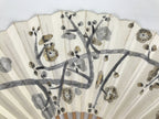Japanese Washi Paper Folding Fan Sensu Vtg Plum Blossoms Gold Bamboo Frame 5D1
