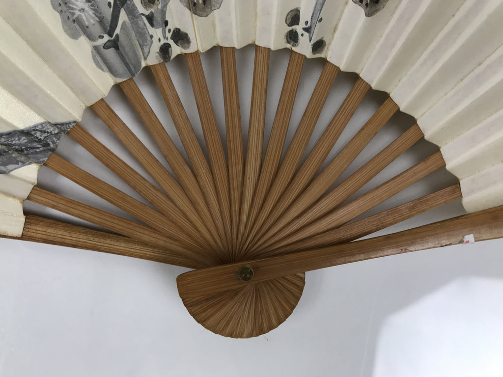 Japanese Washi Paper Folding Fan Sensu Vtg Plum Blossoms Gold Bamboo Frame 5D1