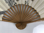 Japanese Washi Paper Folding Fan Sensu Vtg Plum Blossoms Gold Bamboo Frame 5D1