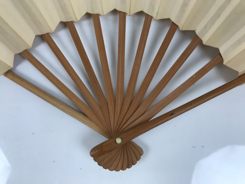 Japanese Washi Paper Folding Fan Vtg Calligraphy Sensu Bamboo Frame Black 4D987