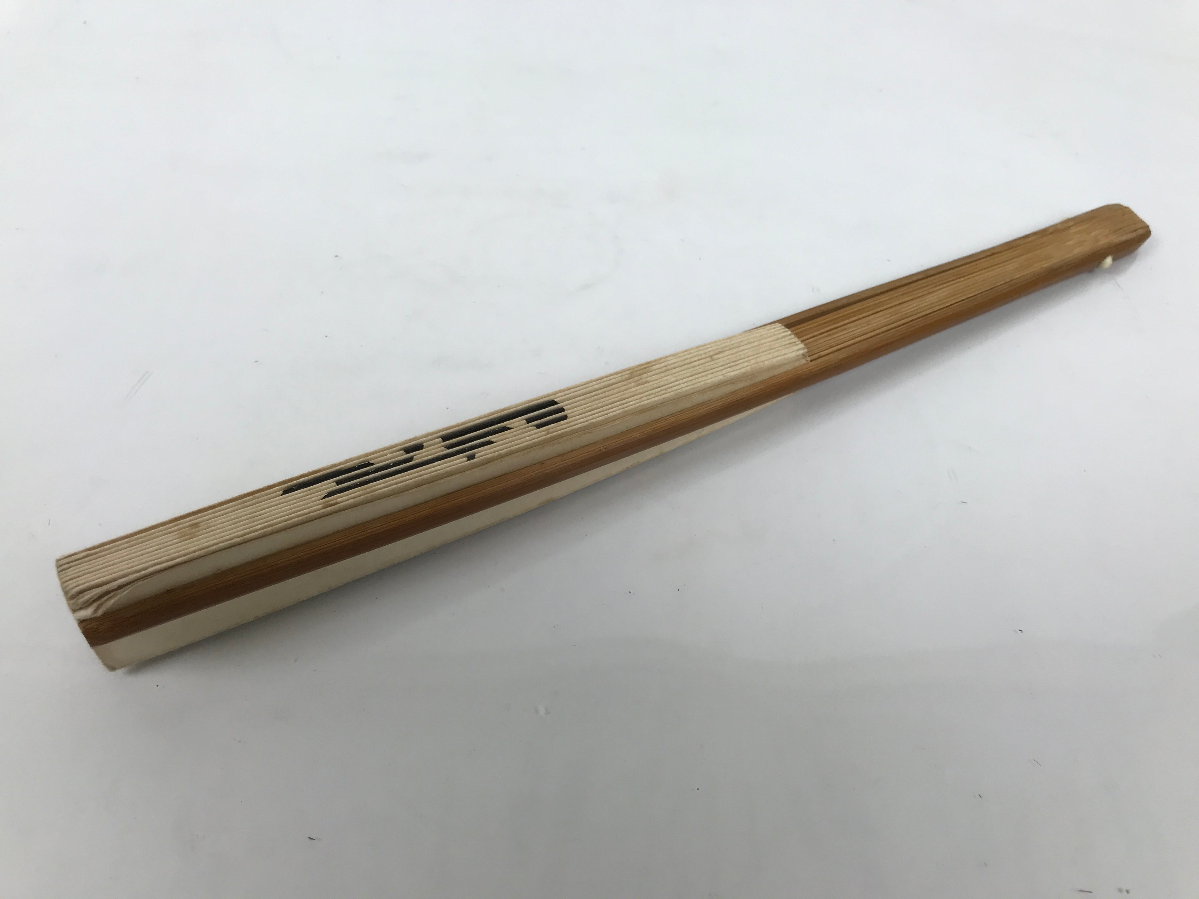Japanese Washi Paper Folding Fan Vtg Calligraphy Sensu Bamboo Frame Black 4D988