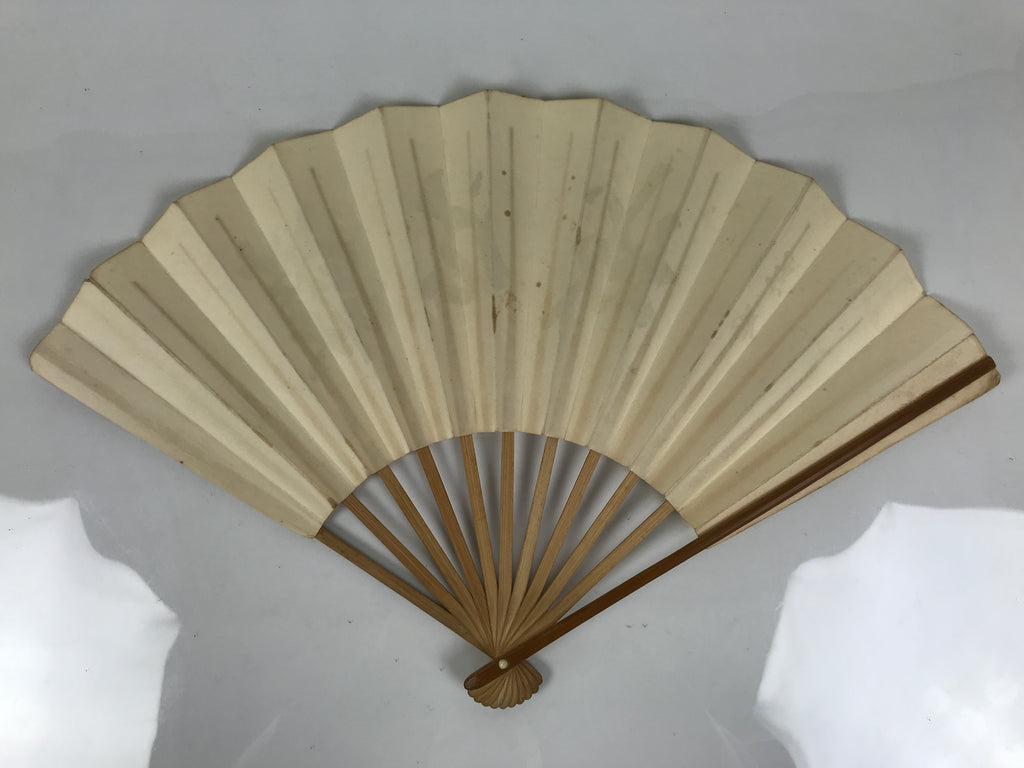 Japanese Washi Paper Folding Fan Vtg Calligraphy Sensu Bamboo Frame Black 4D988