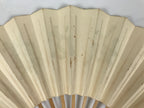 Japanese Washi Paper Folding Fan Vtg Calligraphy Sensu Bamboo Frame Black 4D988