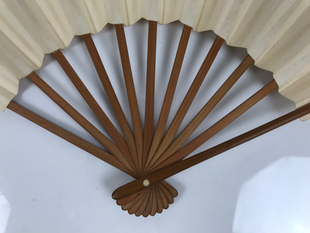 Japanese Washi Paper Folding Fan Vtg Calligraphy Sensu Bamboo Frame Black 4D989