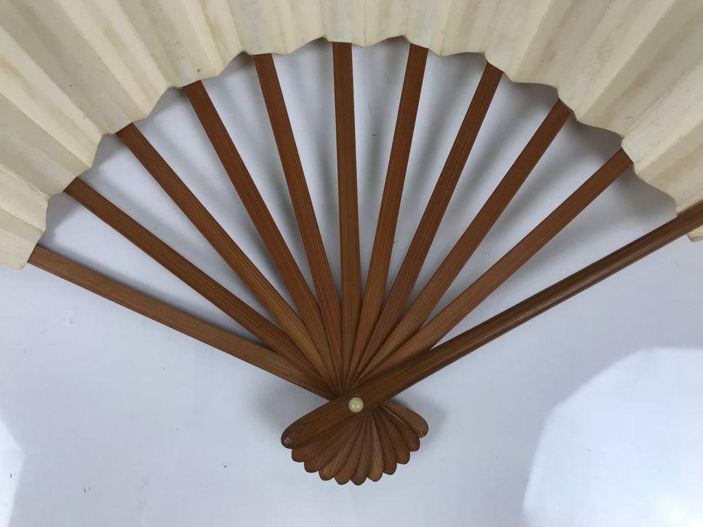 Japanese Washi Paper Folding Fan Vtg Calligraphy Sensu Bamboo Frame Black 4D989