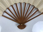 Japanese Washi Paper Folding Fan Vtg Calligraphy Sensu Bamboo Frame Black 4D989