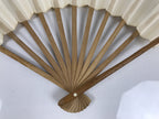 Japanese Washi Paper Folding Fan Vtg Calligraphy Sensu Bamboo Frame Black 4D990