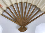 Japanese Washi Paper Folding Fan Vtg Calligraphy Sensu Bamboo Frame Black 4D990