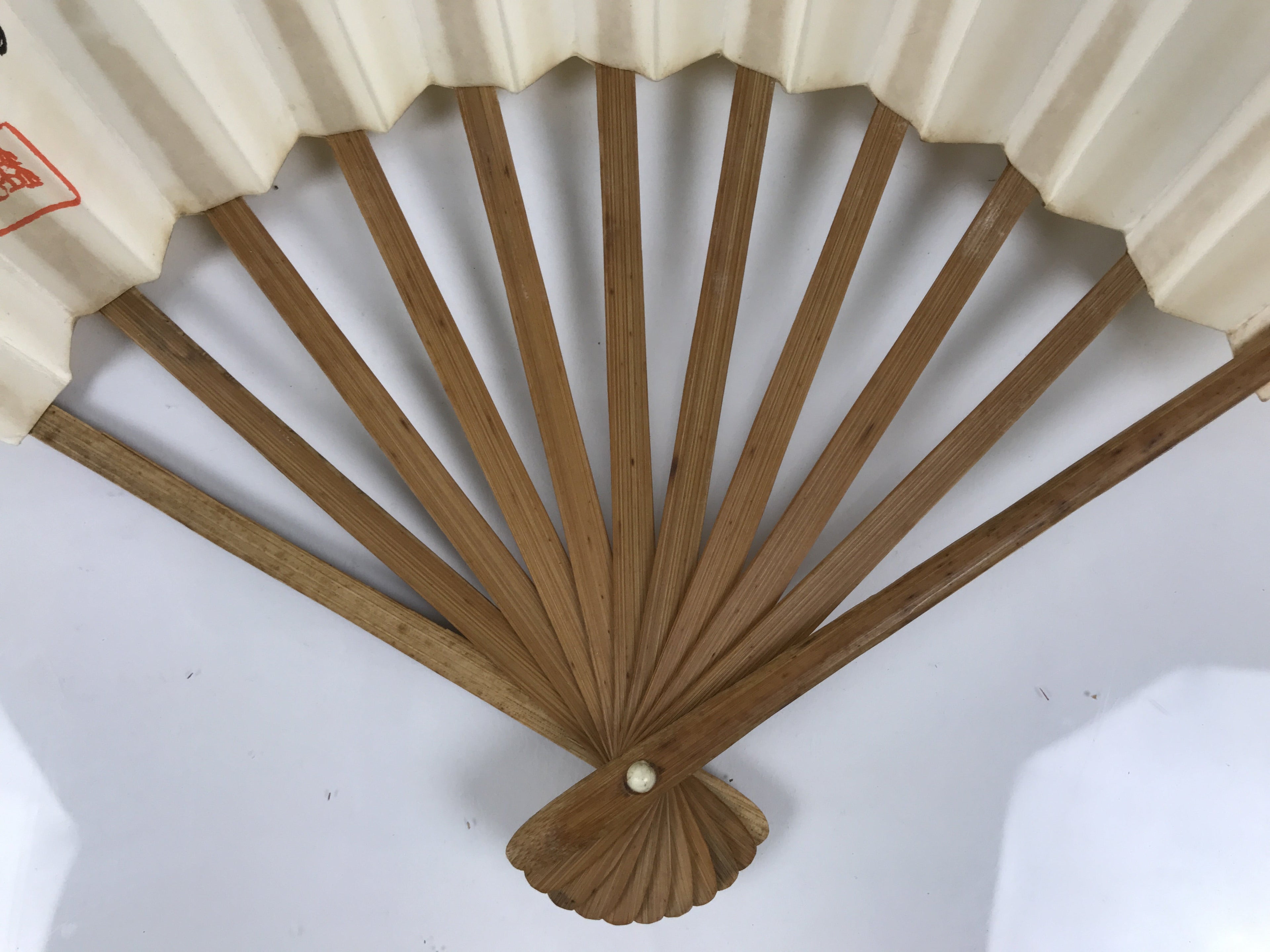 Japanese Washi Paper Folding Fan Vtg Calligraphy Sensu Bamboo Frame Black 4D990