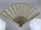 Japanese Washi Paper Folding Fan Vtg Calligraphy Sensu Bamboo Frame Black 4D990