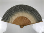 Japanese Washi Paper Folding Fan Vtg Sensu Bamboo Frame Black Beige Leaf 4D983