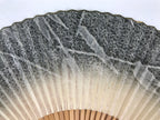 Japanese Washi Paper Folding Fan Vtg Sensu Bamboo Frame Black Beige Leaf 4D983