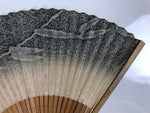 Japanese Washi Paper Folding Fan Vtg Sensu Bamboo Frame Black Beige Leaf 4D983
