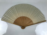 Japanese Washi Paper Folding Fan Vtg Sensu Bamboo Frame Black Beige Leaf 4D983