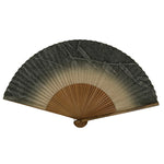 Japanese Washi Paper Folding Fan Vtg Sensu Bamboo Frame Black Beige Leaf 4D983