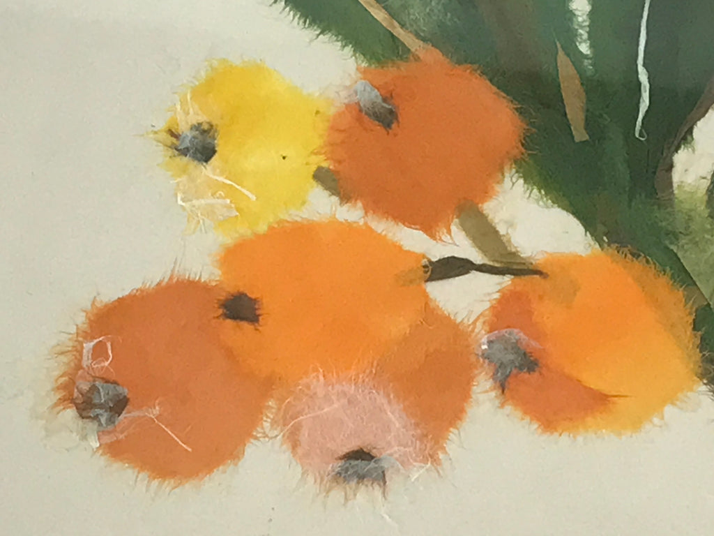 Japanese Washi Paper Framed Shikishi Art Vtg Suzue Tsuzuki Mikan Oranges FR3