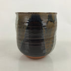 Japanese Water Jar Vtg Mizusashi Tea Ceremony Gray Brown Glossy Y186