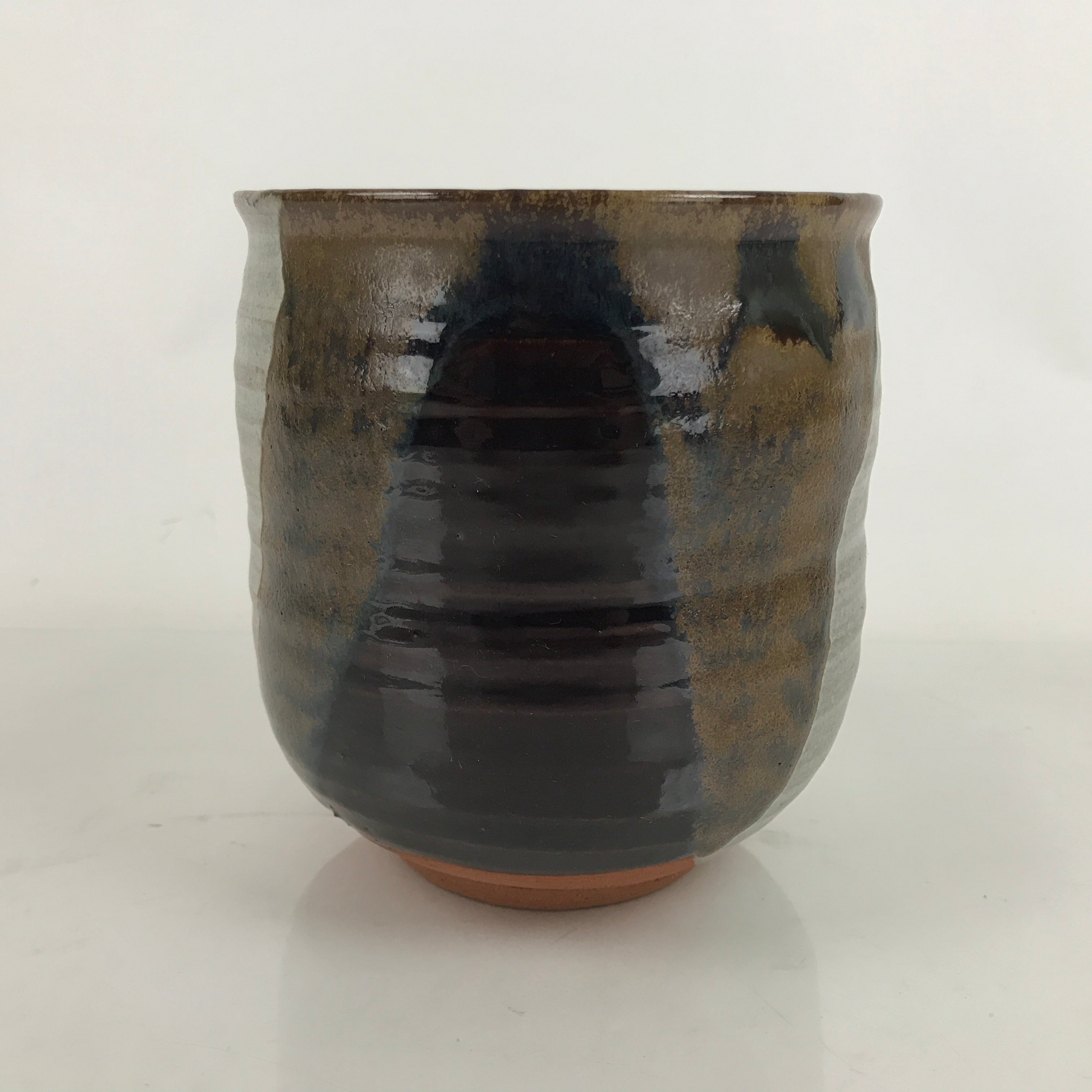 Japanese Water Jar Vtg Mizusashi Tea Ceremony Gray Brown Glossy Y186