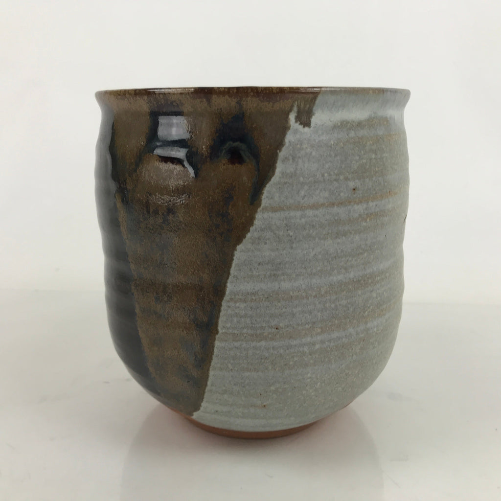 Japanese Water Jar Vtg Mizusashi Tea Ceremony Gray Brown Glossy Y186