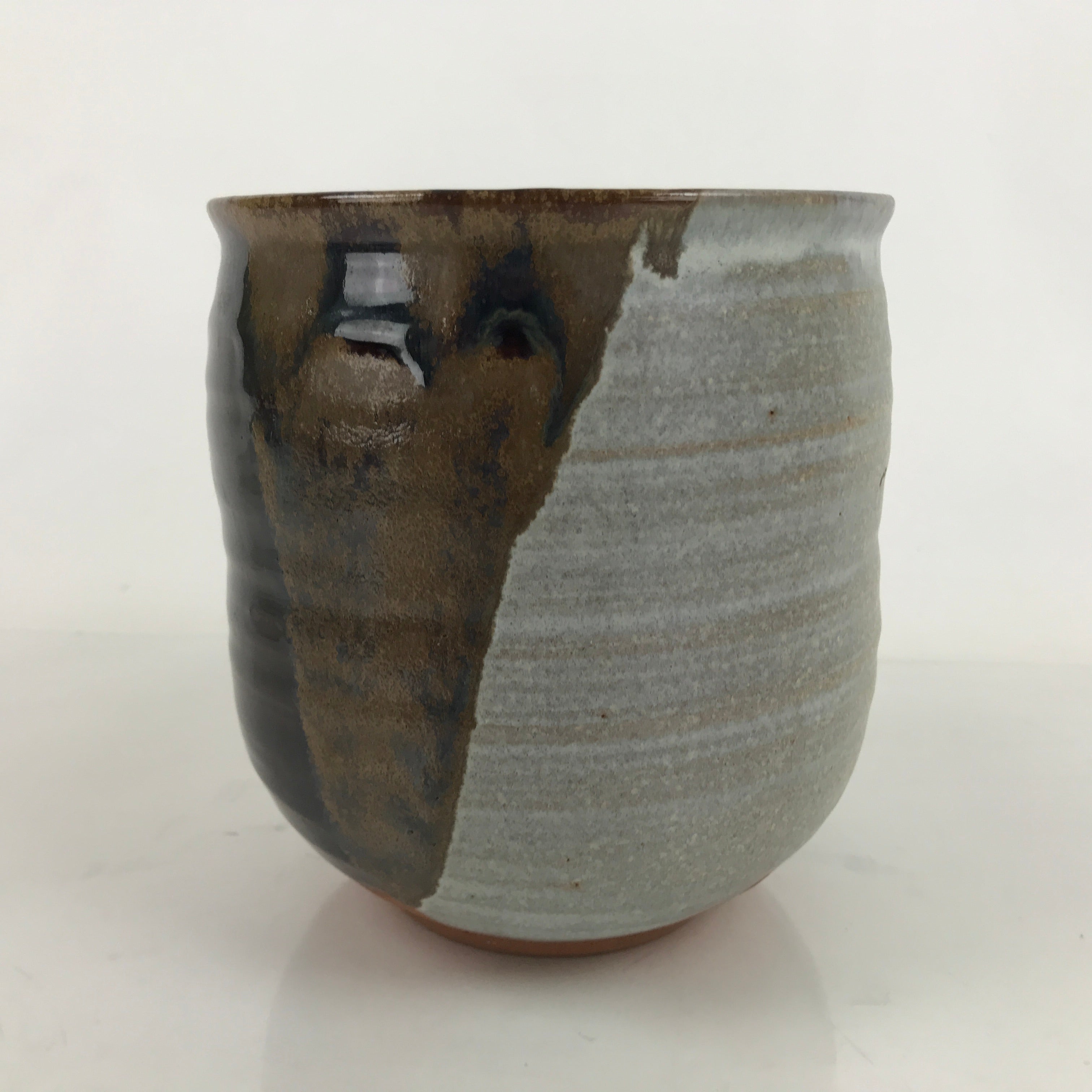 Japanese Water Jar Vtg Mizusashi Tea Ceremony Gray Brown Glossy Y186