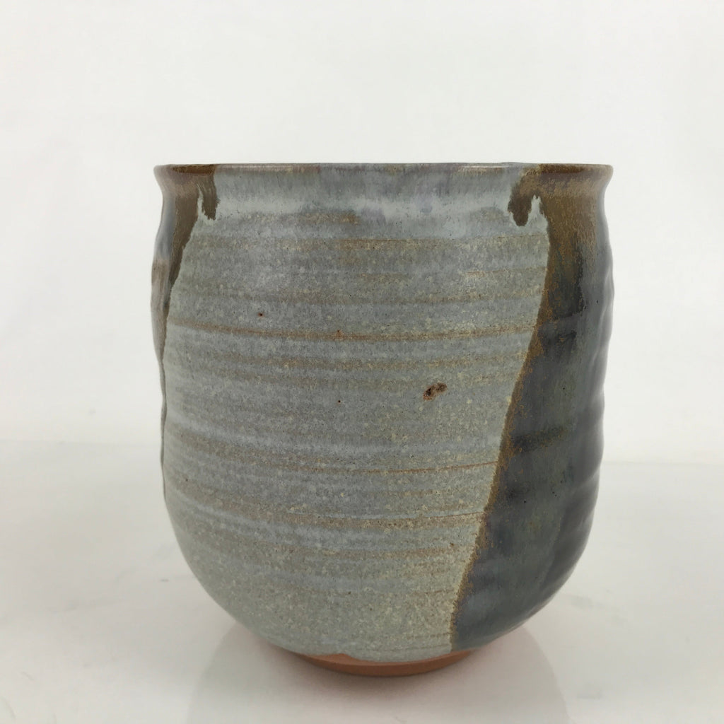 Japanese Water Jar Vtg Mizusashi Tea Ceremony Gray Brown Glossy Y186