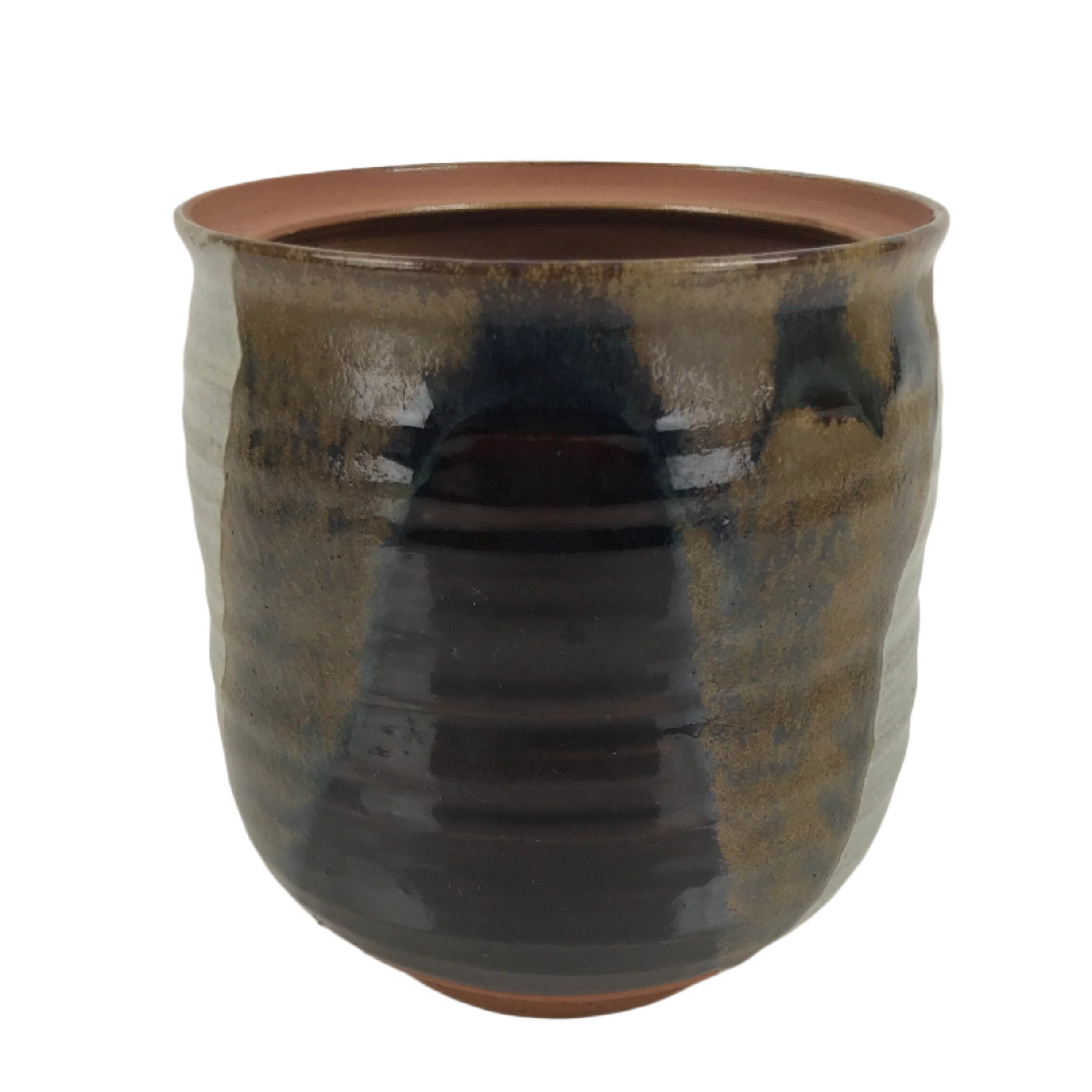 Japanese Water Jar Vtg Mizusashi Tea Ceremony Gray Brown Glossy Y186