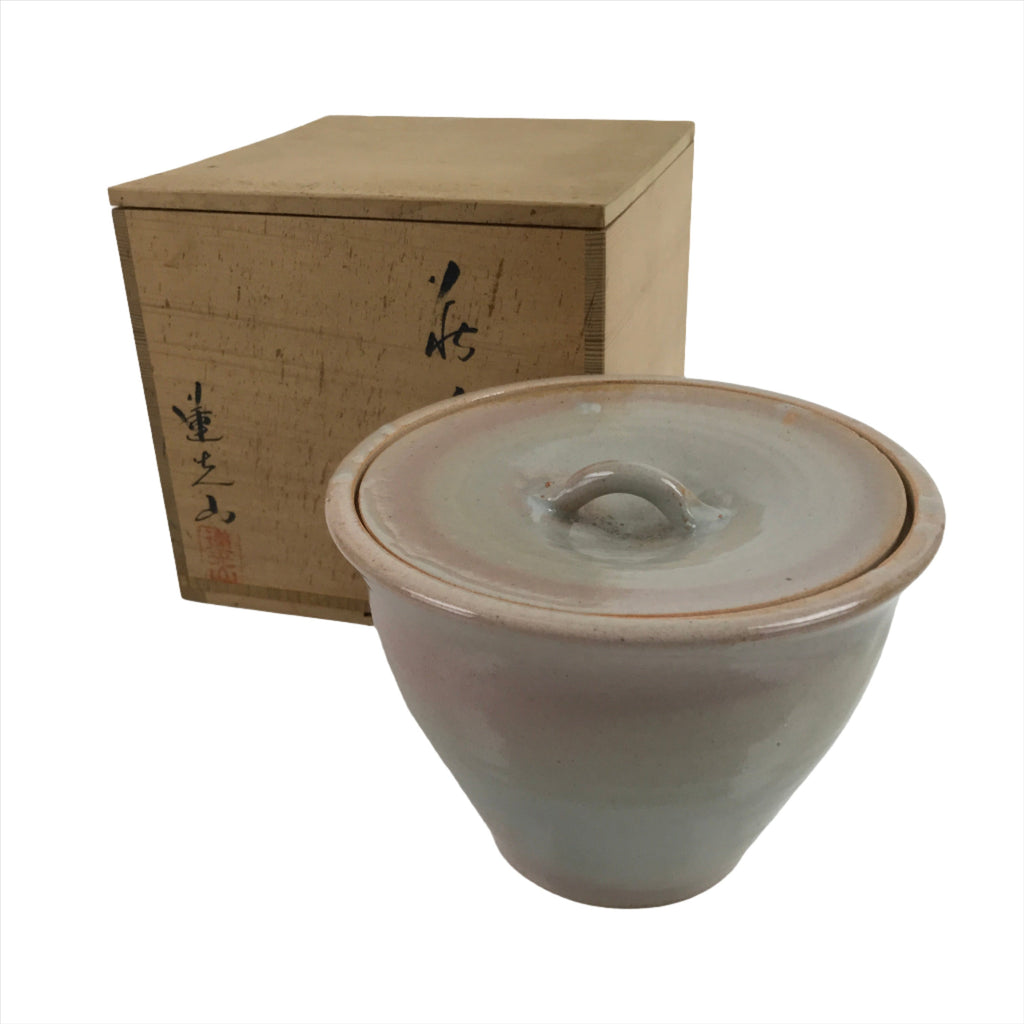 Japanese Water Jar Vtg Mizusashi Tea Ceremony Hagi Ware Green W/ Box PX740