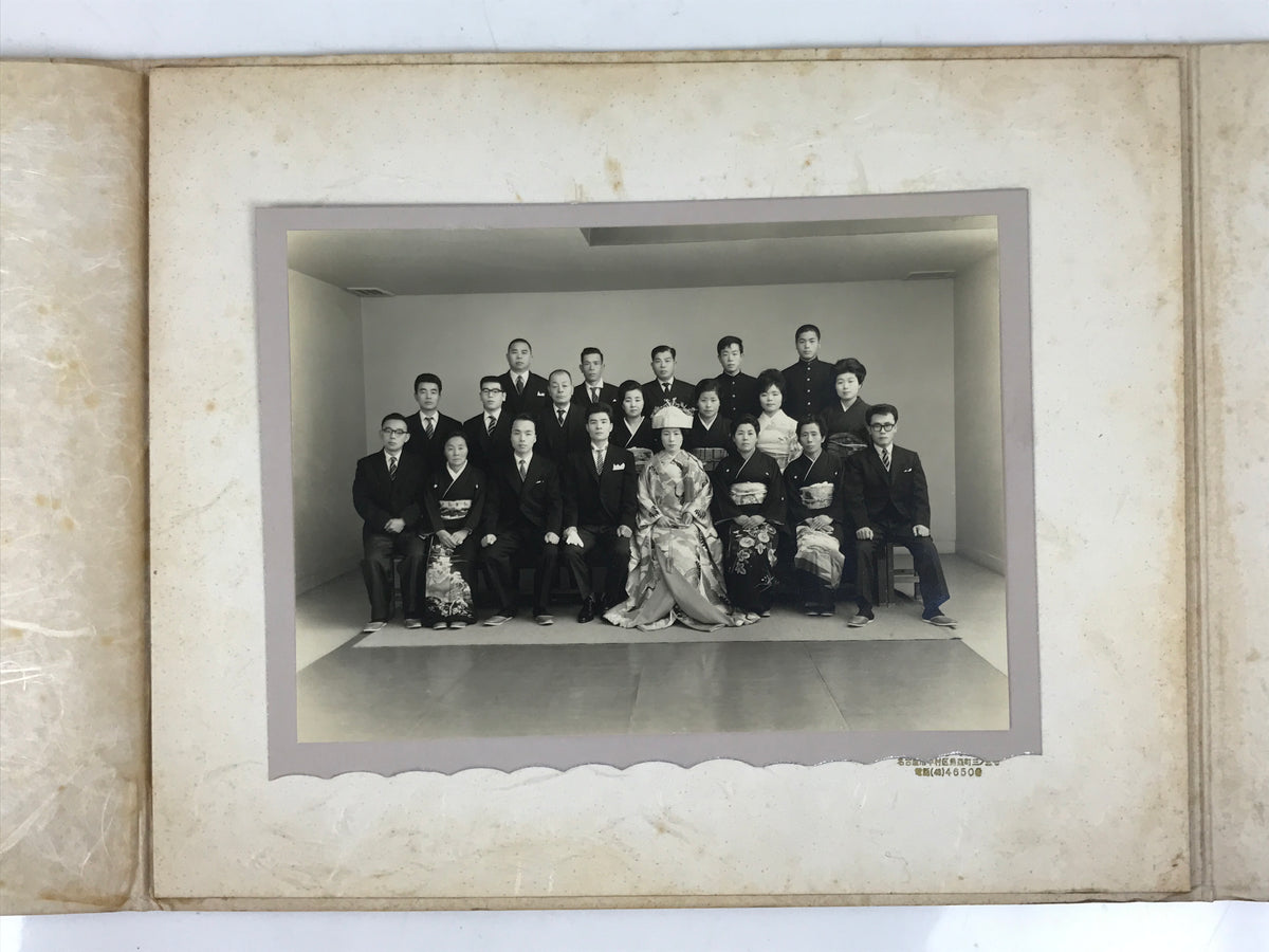 Japanese Wedding Photograph Vtg Kimono Bride Groom Family Showa Black White PH10