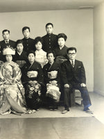 Japanese Wedding Photograph Vtg Kimono Bride Groom Family Showa Black White PH10