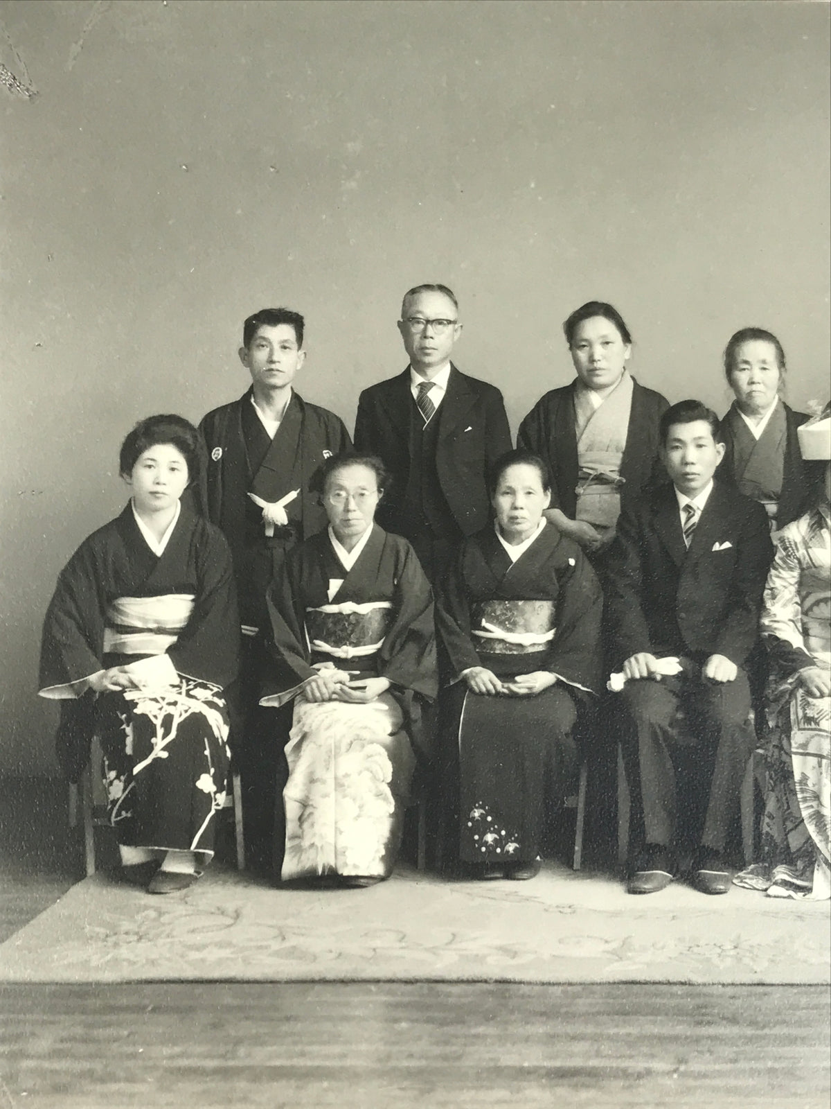 Japanese Wedding Photograph Vtg Kimono Bride Groom Family Showa Black White PH16